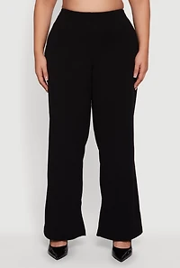 Plus High Waisted Crepe Knit Wide Leg Dress Pants