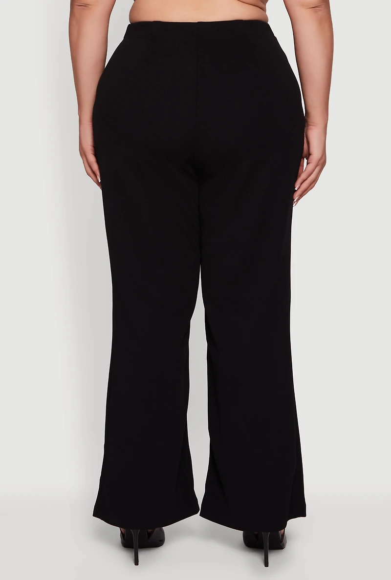 Plus High Waisted Crepe Knit Wide Leg Dress Pants