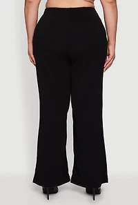 Plus High Waisted Crepe Knit Wide Leg Dress Pants