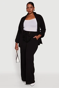 Plus Crepe Knit Drawstring Detail Wide Leg Pants