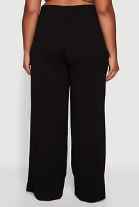 Womens Plus Crepe Knit Drawstring Detail Wide Leg Pants,