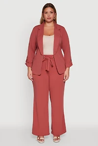 Womens Plus Size Crepe Knit Drawstring Detail Wide Leg Pants, Pink, Size 1X
