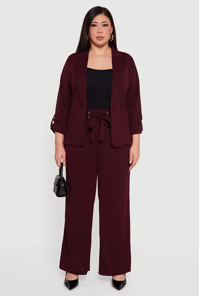 Womens Plus Crepe Knit Drawstring Detail Wide Leg Pants,