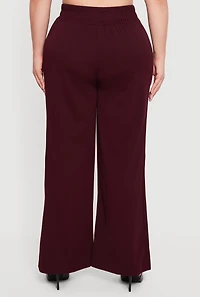 Womens Plus Crepe Knit Drawstring Detail Wide Leg Pants,