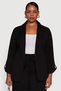 Plus Crepe Knit Long Sleeve Open Front Blazer
