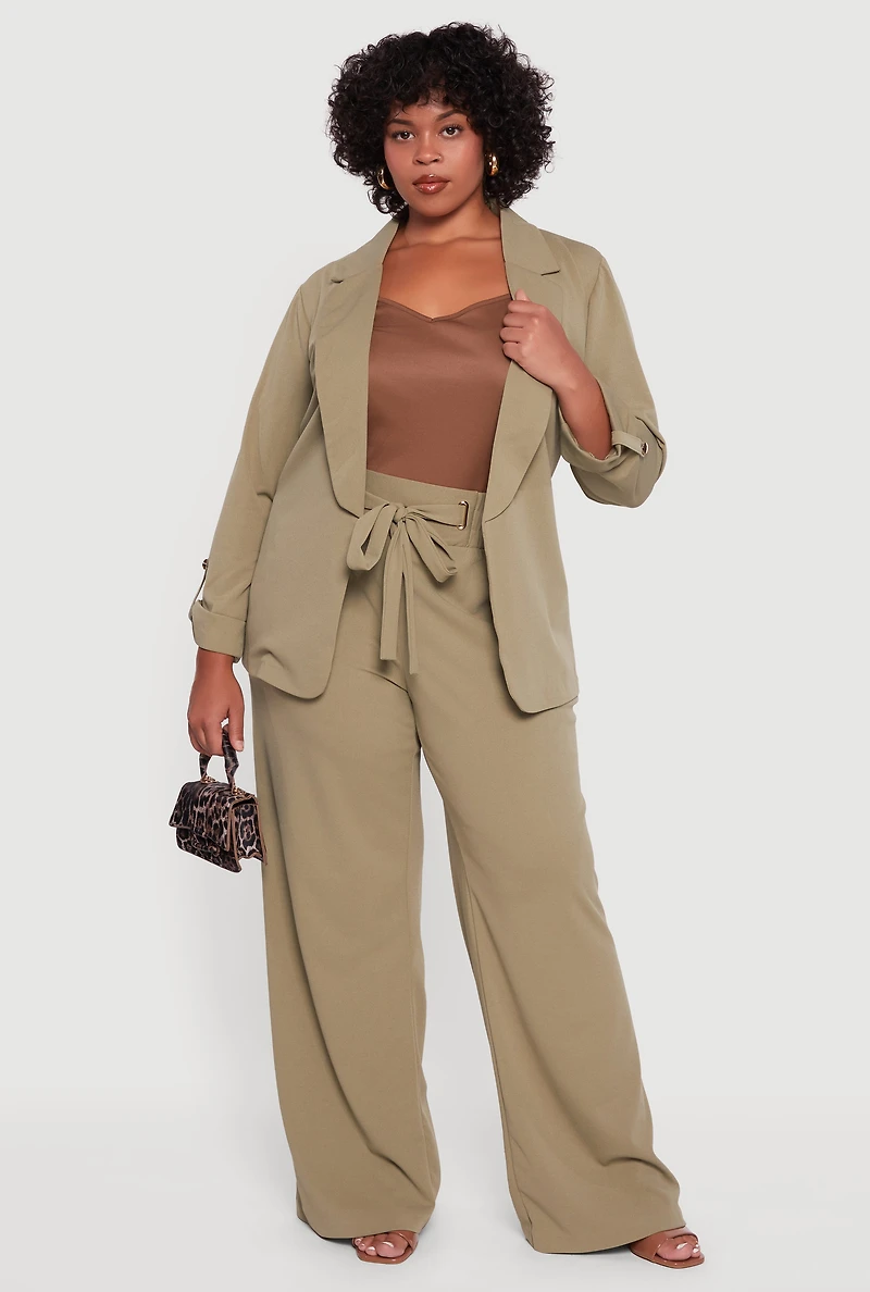 Womens Plus Crepe Knit Long Sleeve Open Front Blazer,