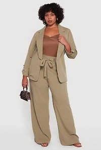 Womens Plus Crepe Knit Long Sleeve Open Front Blazer,