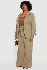 Womens Plus Crepe Knit Long Sleeve Open Front Blazer,