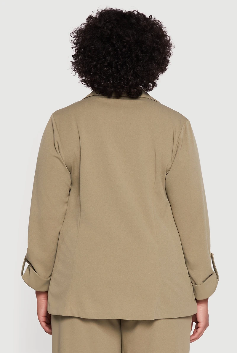 Womens Plus Crepe Knit Long Sleeve Open Front Blazer,