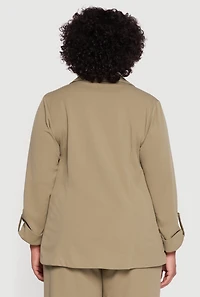 Womens Plus Crepe Knit Long Sleeve Open Front Blazer,