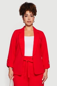Plus Crepe Knit Long Sleeve Open Front Blazer