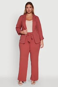 Womens Plus Size Crepe Knit Long Sleeve Open Front Blazer, Pink, Size 3X