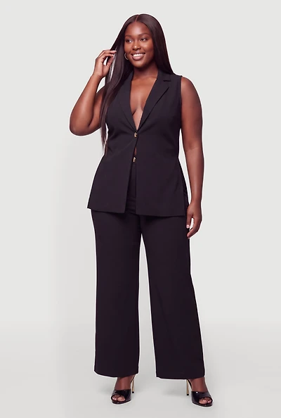 Plus Metallic One Button Dress Pants