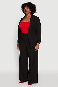 Womens Plus Crepe Knit Long Sleeve Collared Blazer,