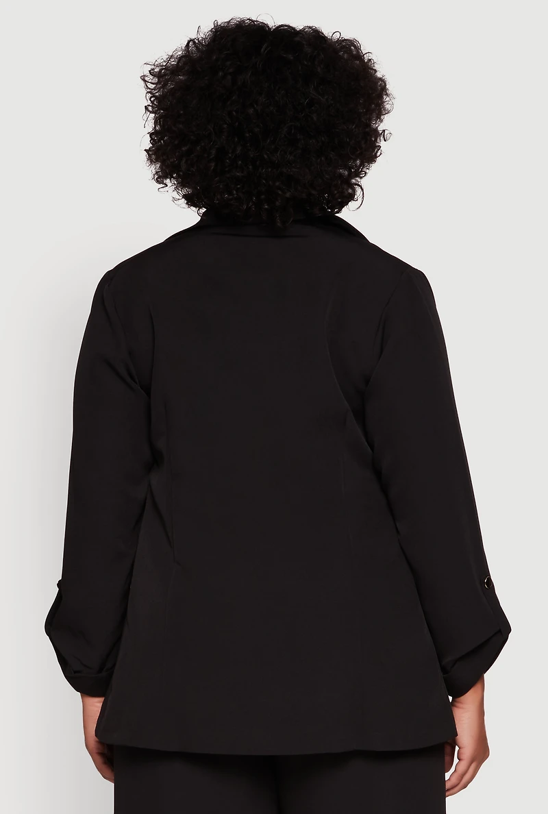 Womens Plus Crepe Knit Long Sleeve Collared Blazer,