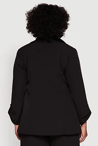 Plus Crepe Knit Long Sleeve Collared Blazer