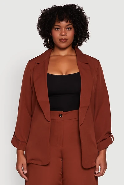 Womens Plus Crepe Knit Long Sleeve Collared Blazer, 2X