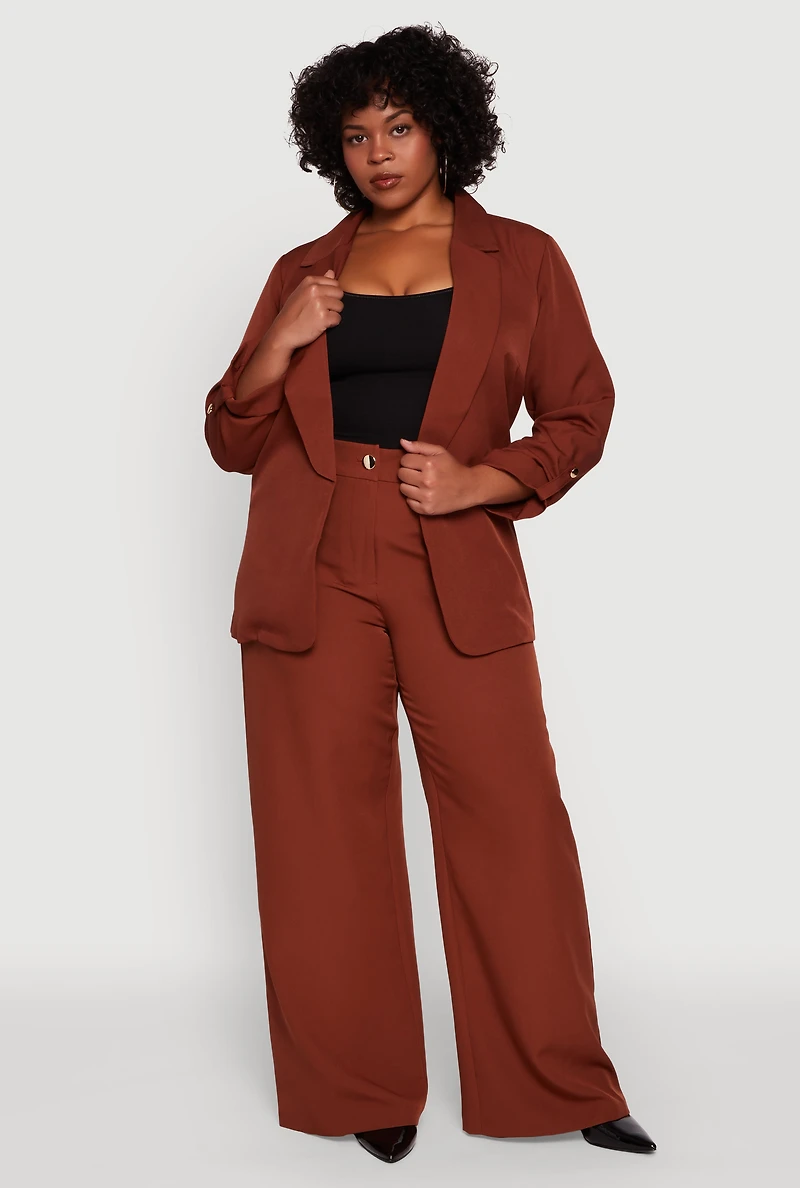 Womens Plus Crepe Knit Long Sleeve Collared Blazer, 2X