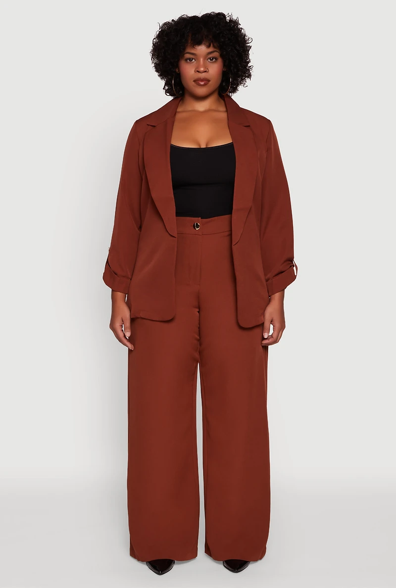 Womens Plus Crepe Knit Long Sleeve Collared Blazer, 2X