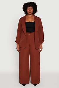 Womens Plus Crepe Knit Long Sleeve Collared Blazer, 2X
