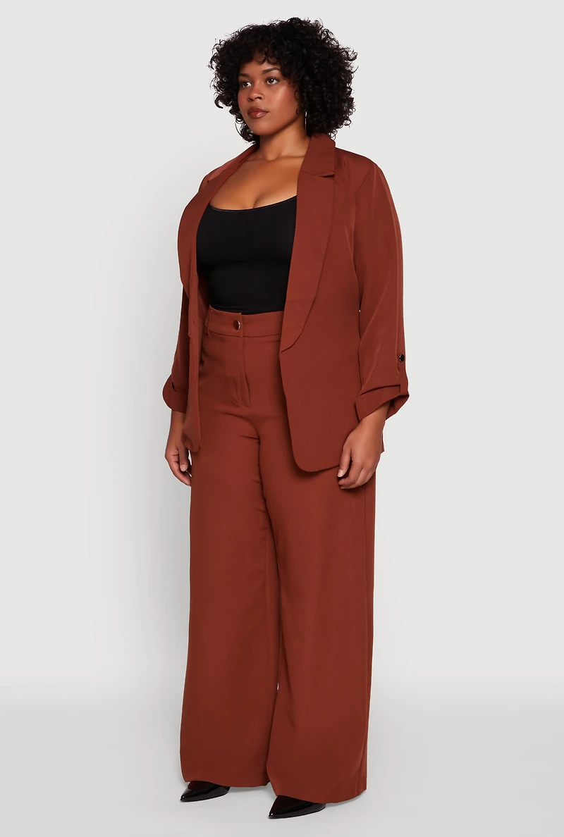 Womens Plus Crepe Knit Long Sleeve Collared Blazer, 2X