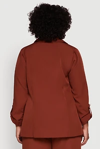 Womens Plus Size Crepe Knit Long Sleeve Collared Blazer, Brown, Size 2X