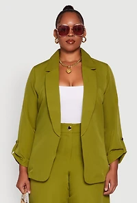 Plus Crepe Knit Long Sleeve Collared Blazer