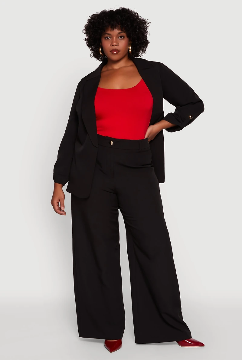 Womens Plus Crepe Knit High Waisted Wide Leg Dress Pants,