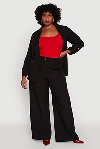 Womens Plus Size Crepe Knit High Waisted Wide Leg Dress Pants, Black, Size 2X
