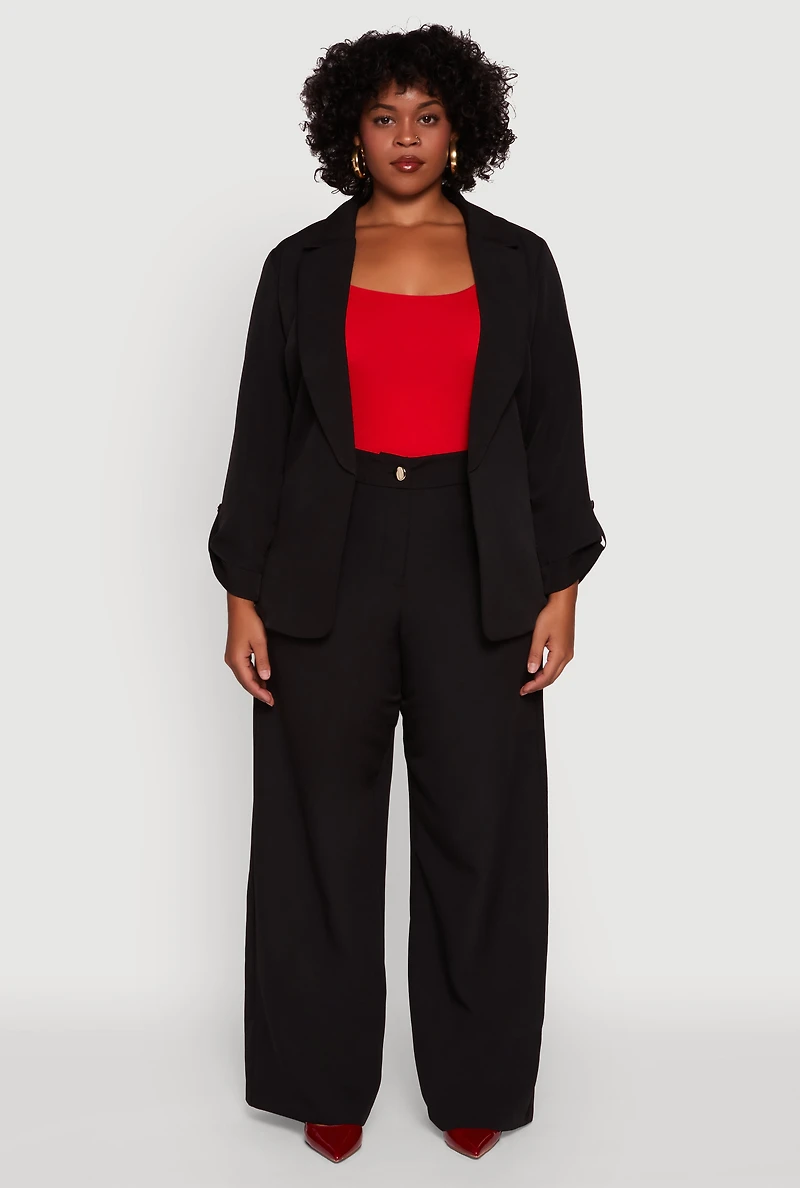 Womens Plus Crepe Knit High Waisted Wide Leg Dress Pants,