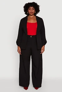 Womens Plus Crepe Knit High Waisted Wide Leg Dress Pants,