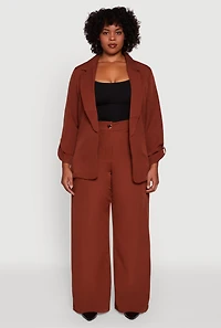 Womens Plus Crepe Knit High Waisted Wide Leg Dress Pants, 2X