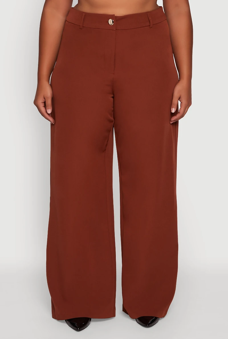 Womens Plus Crepe Knit High Waisted Wide Leg Dress Pants, 2X