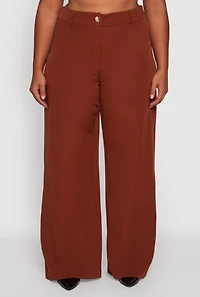 Womens Plus Crepe Knit High Waisted Wide Leg Dress Pants, 2X