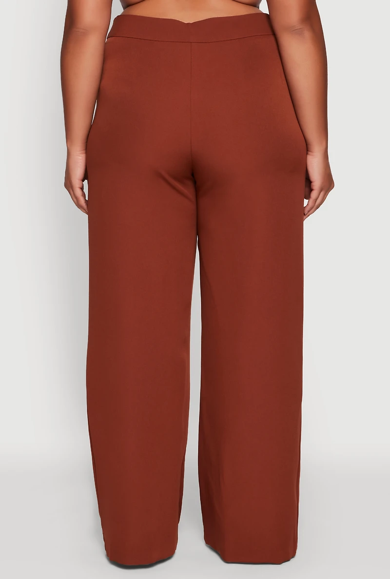 Womens Plus Crepe Knit High Waisted Wide Leg Dress Pants, 2X