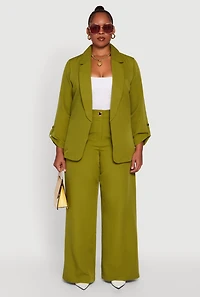 Womens Plus Size Crepe Knit High Waisted Wide Leg Dress Pants, Green, Size 1X