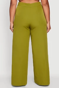Womens Plus Size Crepe Knit High Waisted Wide Leg Dress Pants, Green, Size 1X