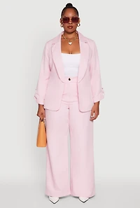 Womens Plus Size Crepe Knit High Waisted Wide Leg Dress Pants, Pink, Size 3X