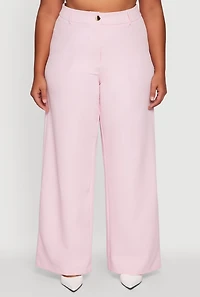 Womens Plus Size Crepe Knit High Waisted Wide Leg Dress Pants, Pink, Size 3X
