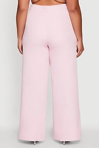 Womens Plus Size Crepe Knit High Waisted Wide Leg Dress Pants, Pink, Size 3X