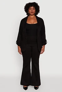 Womens Plus Size Faux Suede Long Sleeve Open Front Blazer, Black, Size 3X