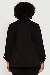 Womens Plus Size Faux Suede Long Sleeve Open Front Blazer, Black, Size 3X