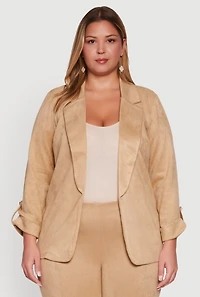 Womens Plus Faux Suede Long Sleeve Open Front Blazer, 2X