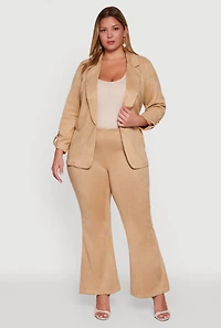 Womens Plus Faux Suede Long Sleeve Open Front Blazer, 2X