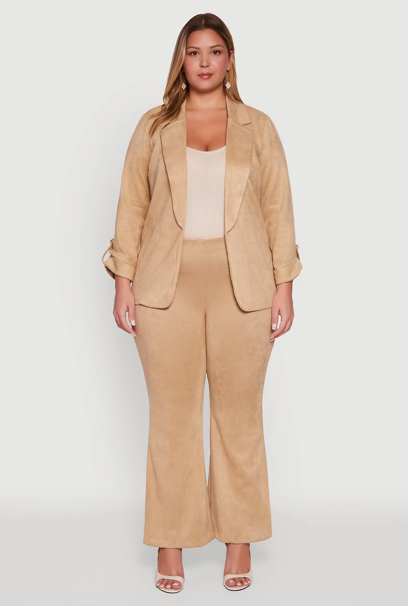 Womens Plus Faux Suede Long Sleeve Open Front Blazer, 2X