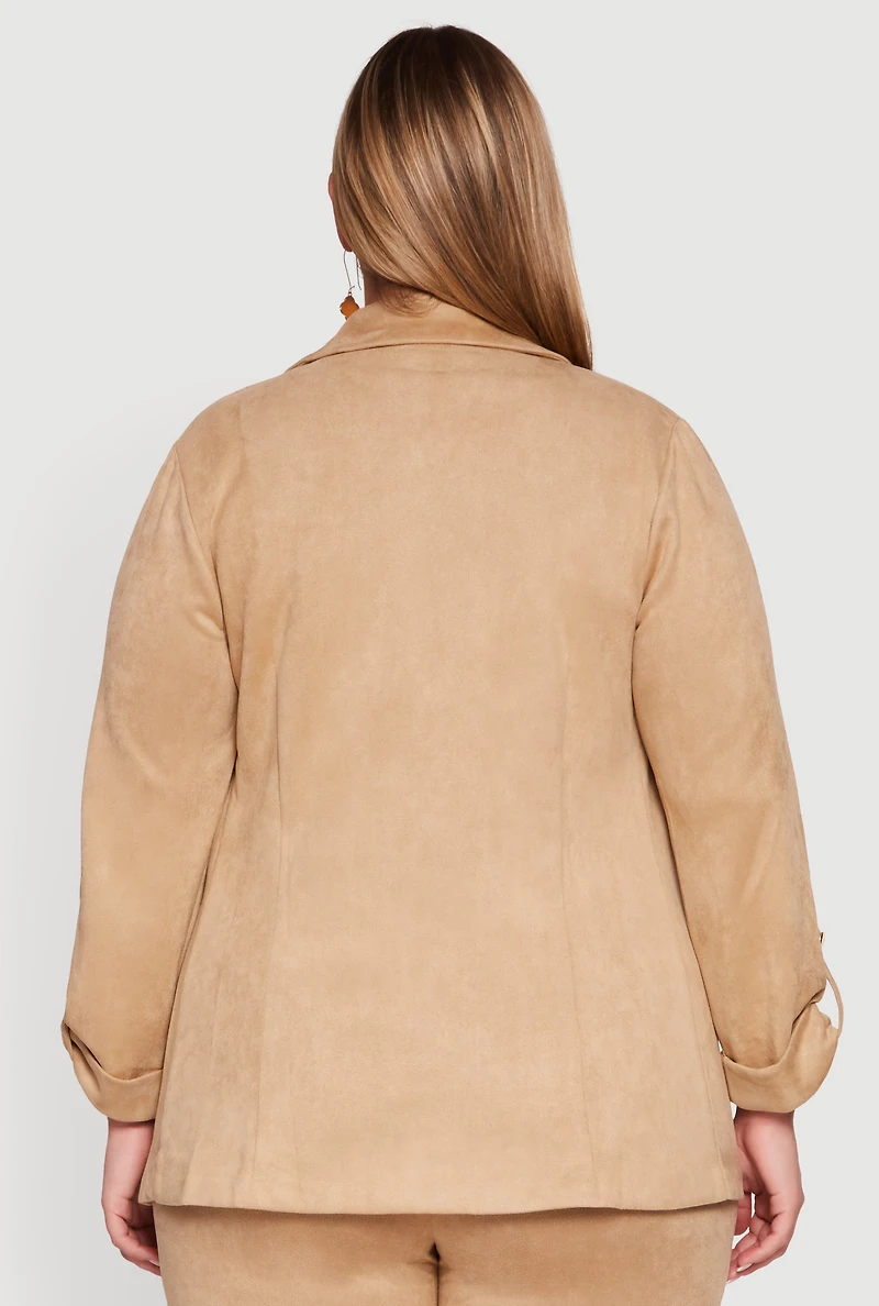Womens Plus Faux Suede Long Sleeve Open Front Blazer, 2X