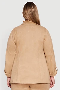 Womens Plus Faux Suede Long Sleeve Open Front Blazer, 2X