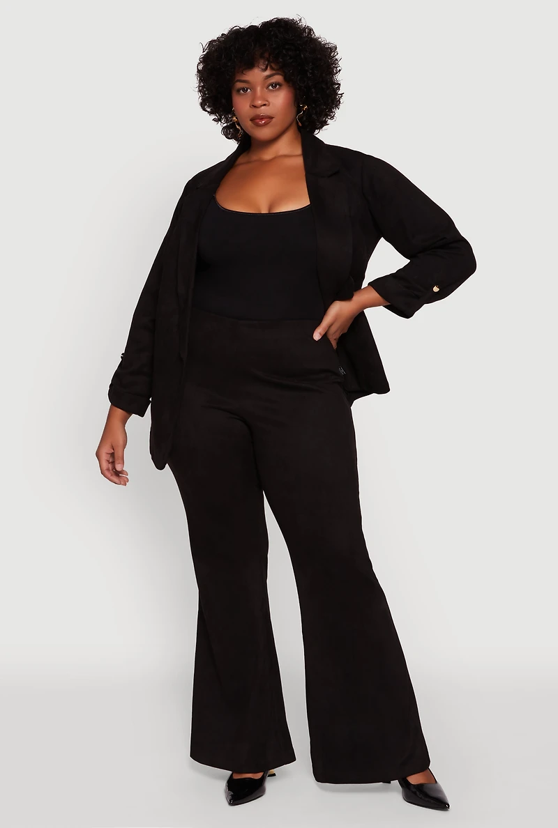 Womens Plus High Waisted Faux Suede Flare Dress Pants,