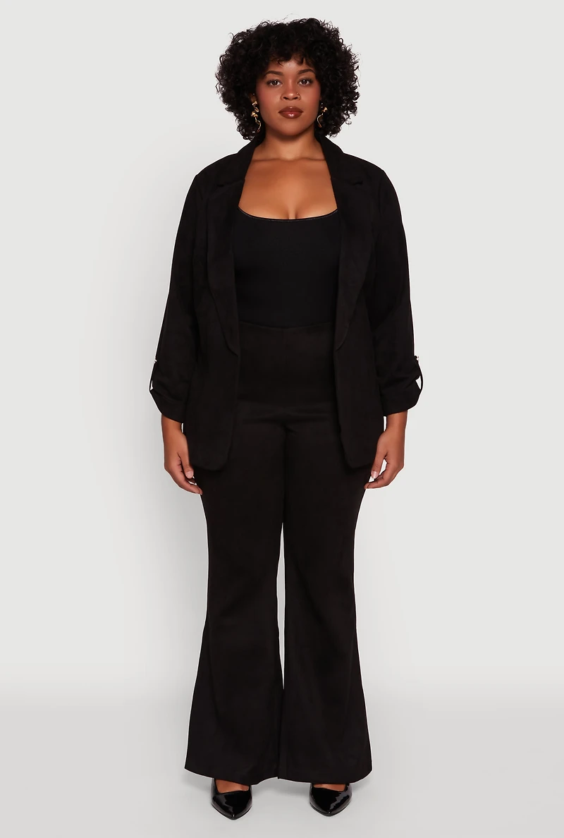 Womens Plus High Waisted Faux Suede Flare Dress Pants,