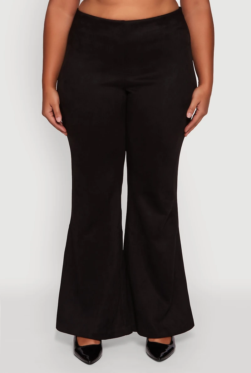 Womens Plus High Waisted Faux Suede Flare Dress Pants,